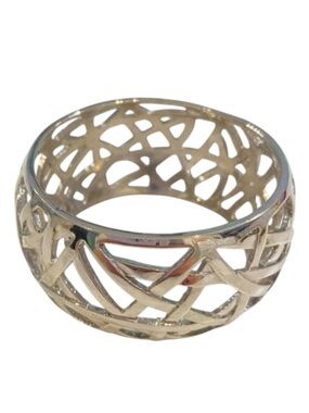 Silver-Tone Openwork Wide Bangle Bracelet - Geometric Pattern Design